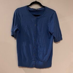 LOFT Blue Short Sleeve Button Up Sweater